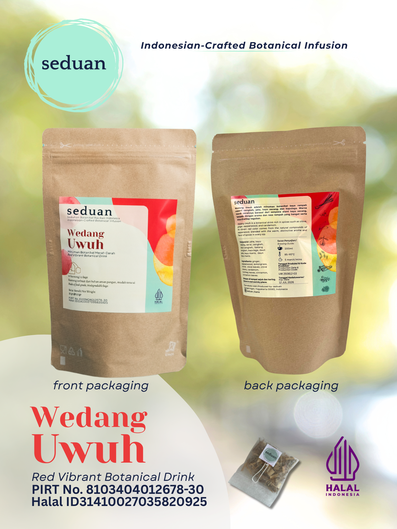 Front and back packaging of Wedang Uwuh Pouch 35 gram.