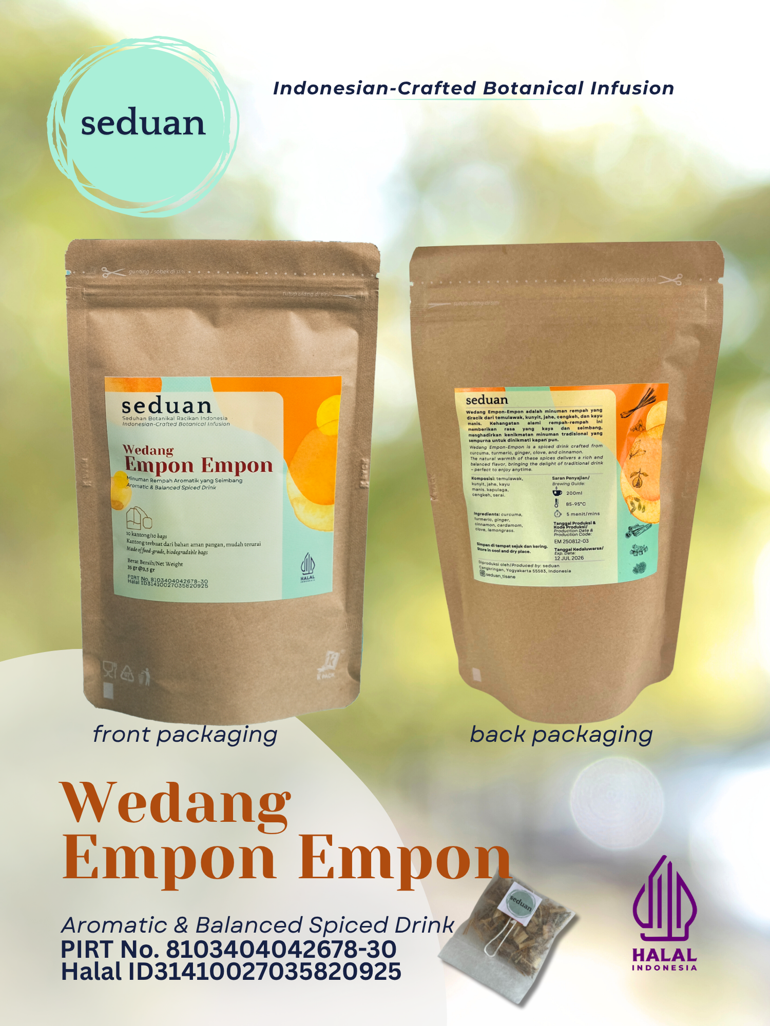 Front and back packaging of Wedang Empon Empon Pouch 35 gram.