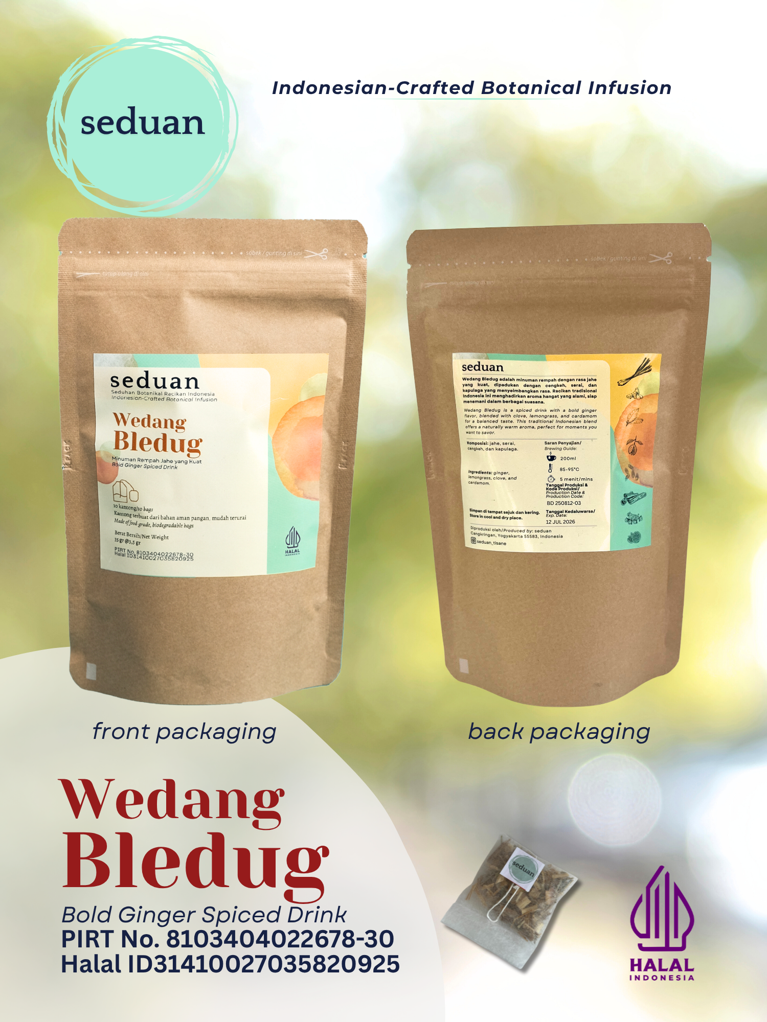 Front and back packaging of Wedang Bledug Pouch 35 gram.
